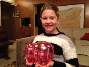 Edie and piggy bank